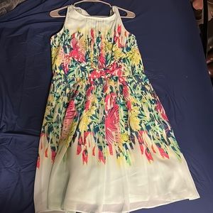 Floral sea foam colored dress with multicolored flowers